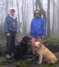 Jim, Sue, Cody, and Tater at Springer Mtn., start of the Appalachian Trail Adventure Run